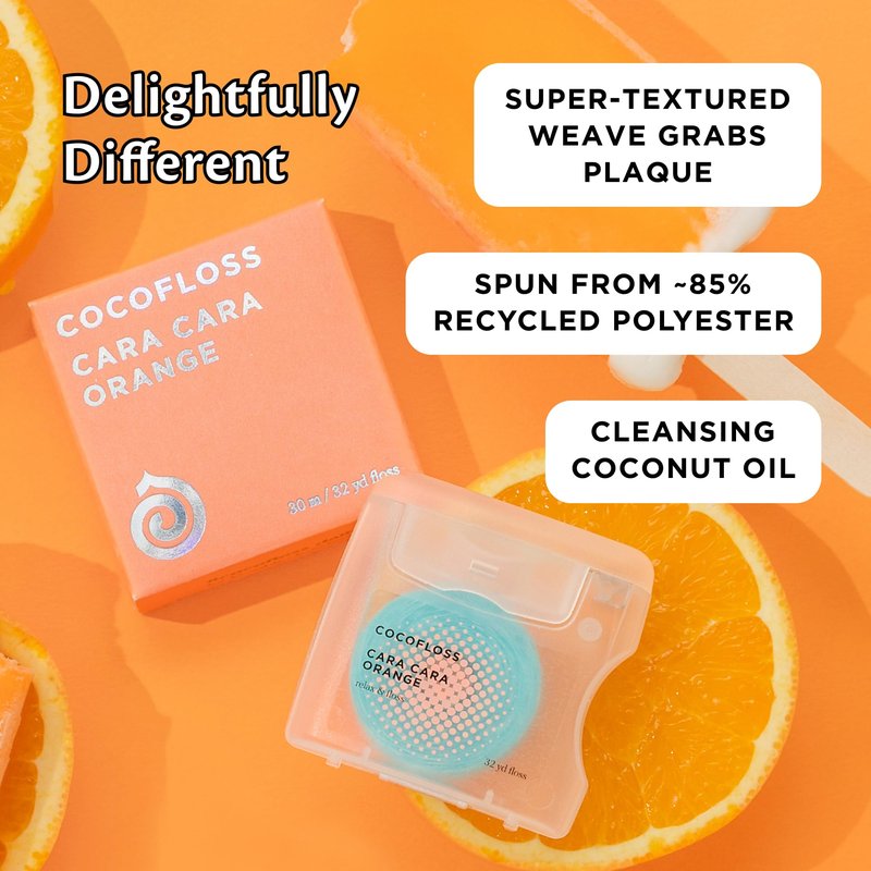 Cocofloss Expanding Woven Dental Floss by Cocolab, Waxed Tooth Floss for Daily Oral Care, Coconut Oil Infused, Vegan, for Adults and Kids, Orange Scent, 1 Pack