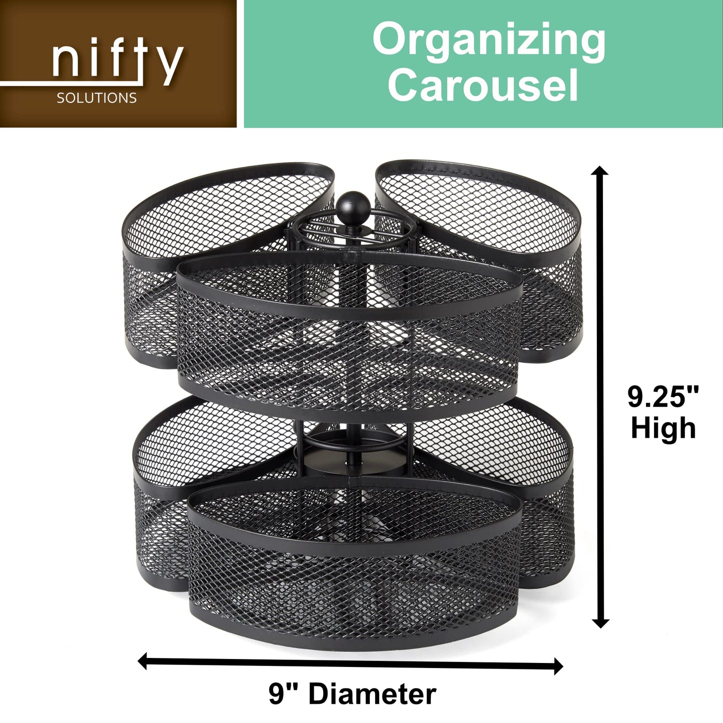 Nifty Organizing Carousel – Black Powder Coat Finish, Spins 360-Degrees, Cosmetic Bathroom or Bedroom Vanity Storage, Beauty Supplies Organizer, Lazy Susan Platform
