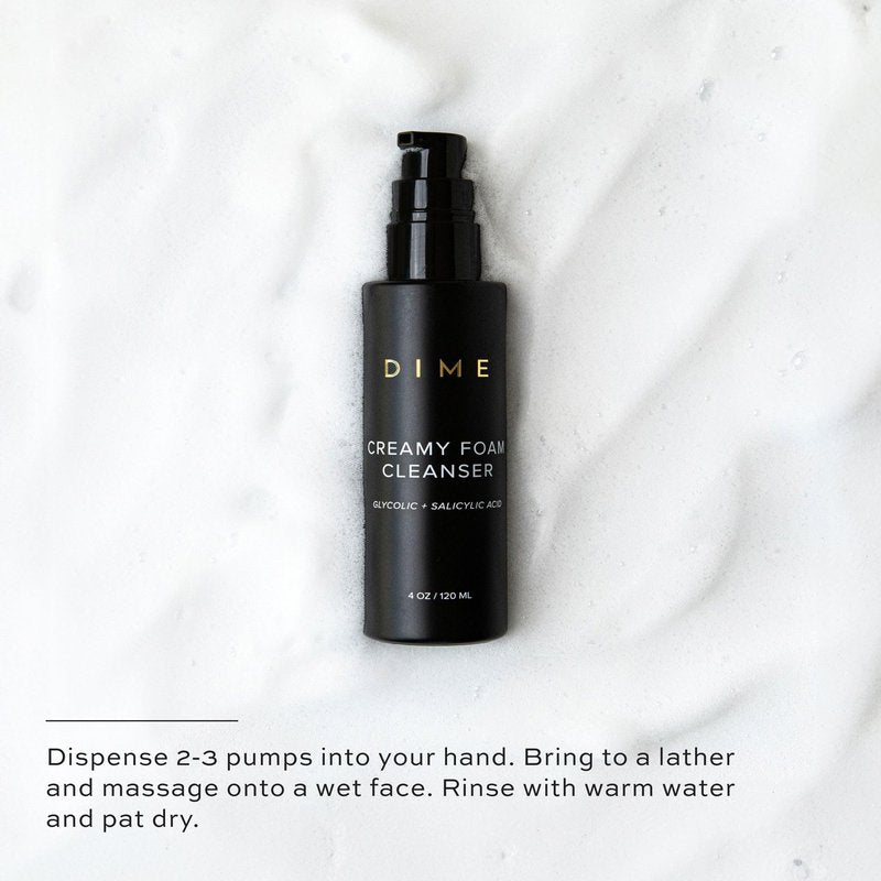 DIME Beauty Creamy Foam Cleanser - Daily Foaming Face Wash with Salicylic Acid & Glycolic Acid - Gentle Exfoliating Cleanser for Acne-Prone & Oily Skin, Vegan, Cruelty-Free, 4 oz / 120 ml