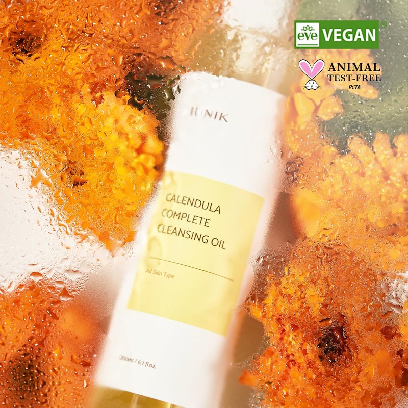IUNIK Calendula Complete Cleansing Oil – Calendula & Jojoba Oil Vegan Oil Cleanser for Blackhead Care, Makeup & Sunscreen Removal, Korean Skincare, 200ml / 6.7 fl oz