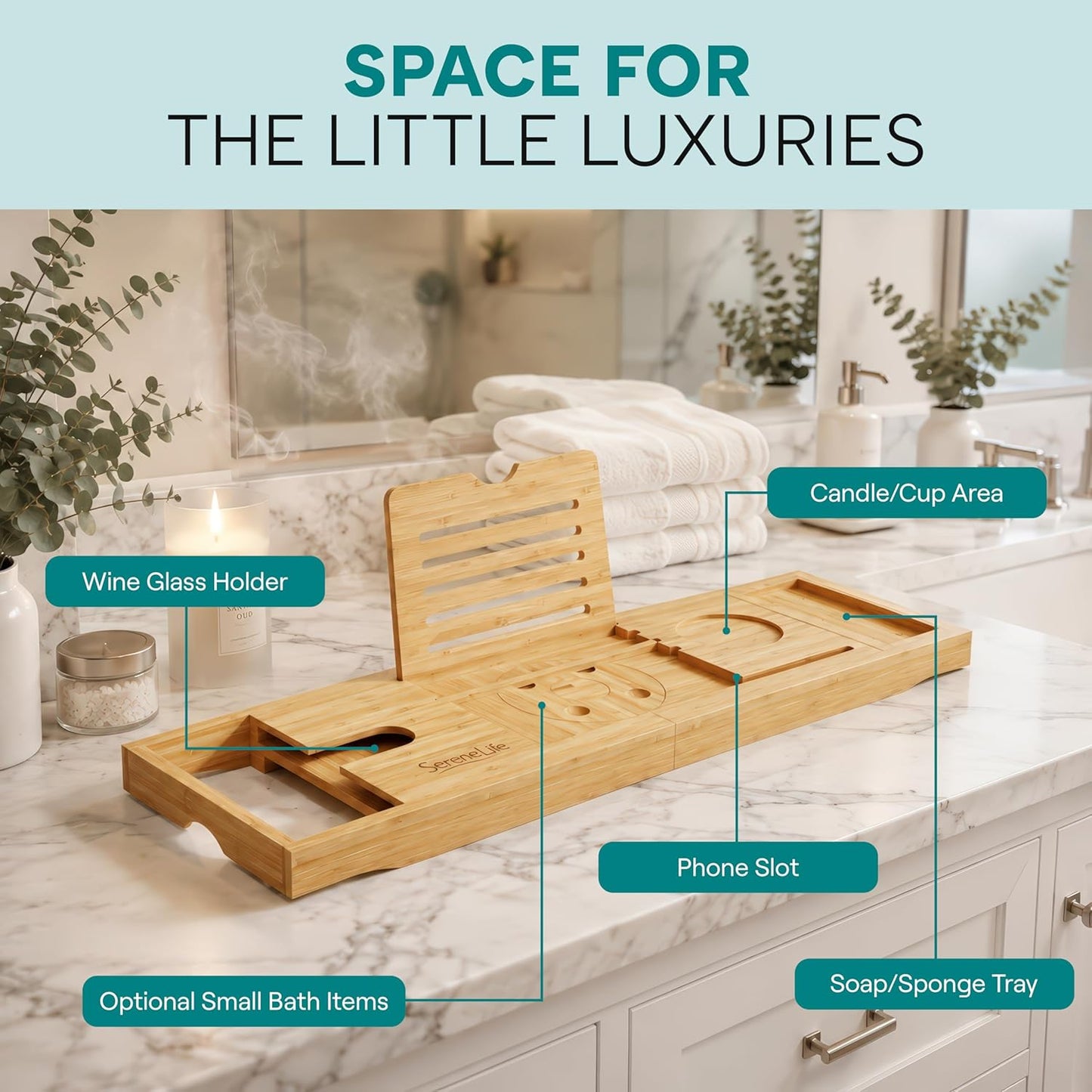 Premium Bathtub Tray Caddy - Expandable Bath Organizer for Unique Gifts | Natural Wood, Universal Fit for All Tubs