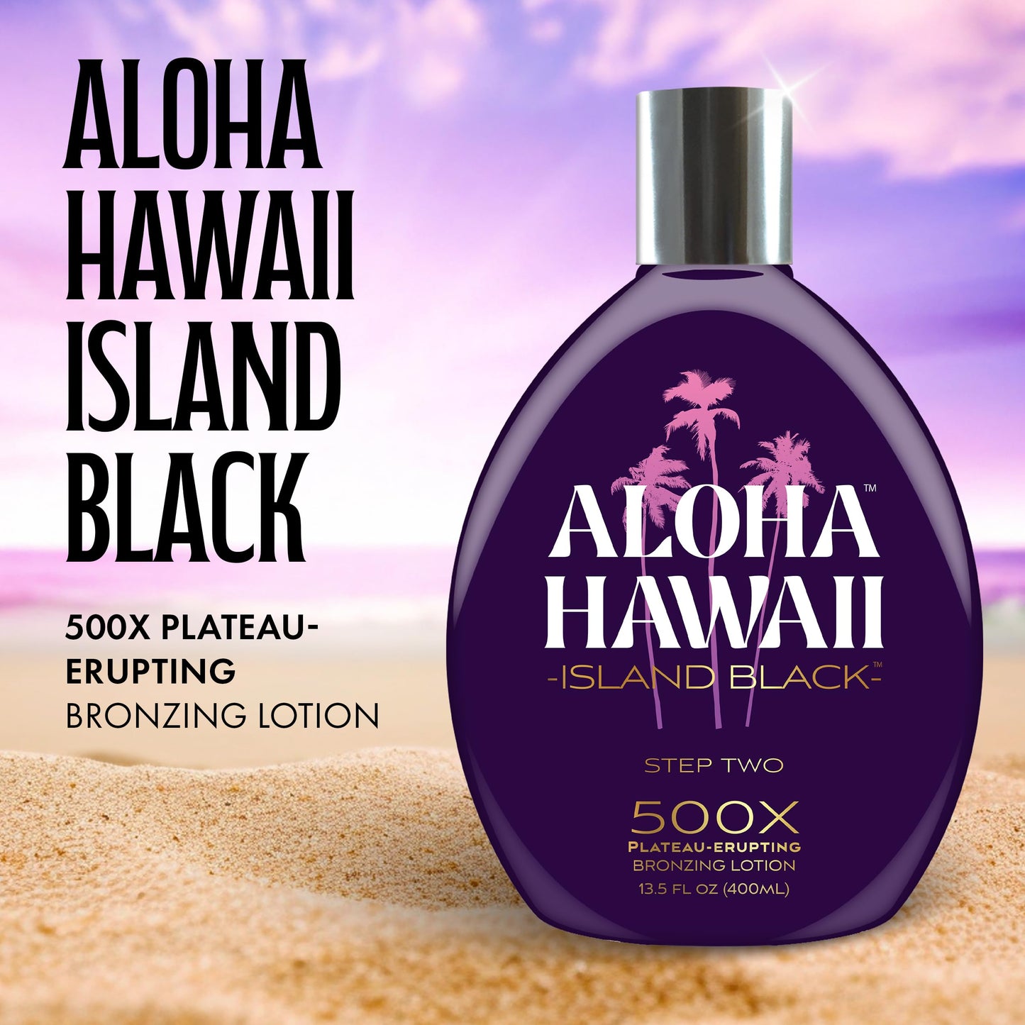 Aloha Hawaii Island Black Tanning Lotion, 500X Plateau-Erupting Bronzer with Copper Peptides, Hyaluronic Acid & Ceramides, 13.5 Fl Oz