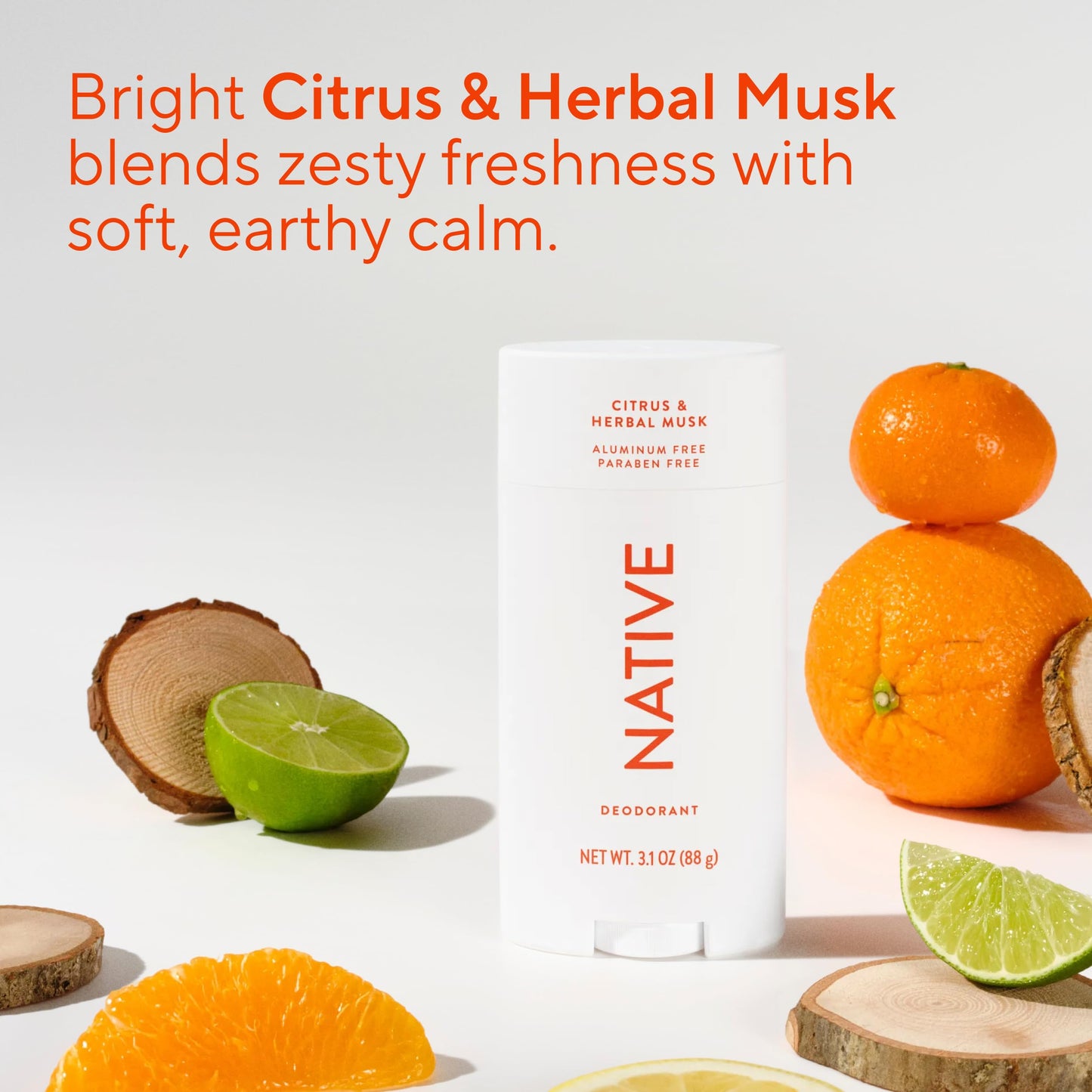 Native Aluminum Free Deodorant, Citrus & Herbal Musk, Large Size Stick, 72 Hour Odor Control, for Women & Men, Contains Naturally Derived Ingredients, 3.1 oz