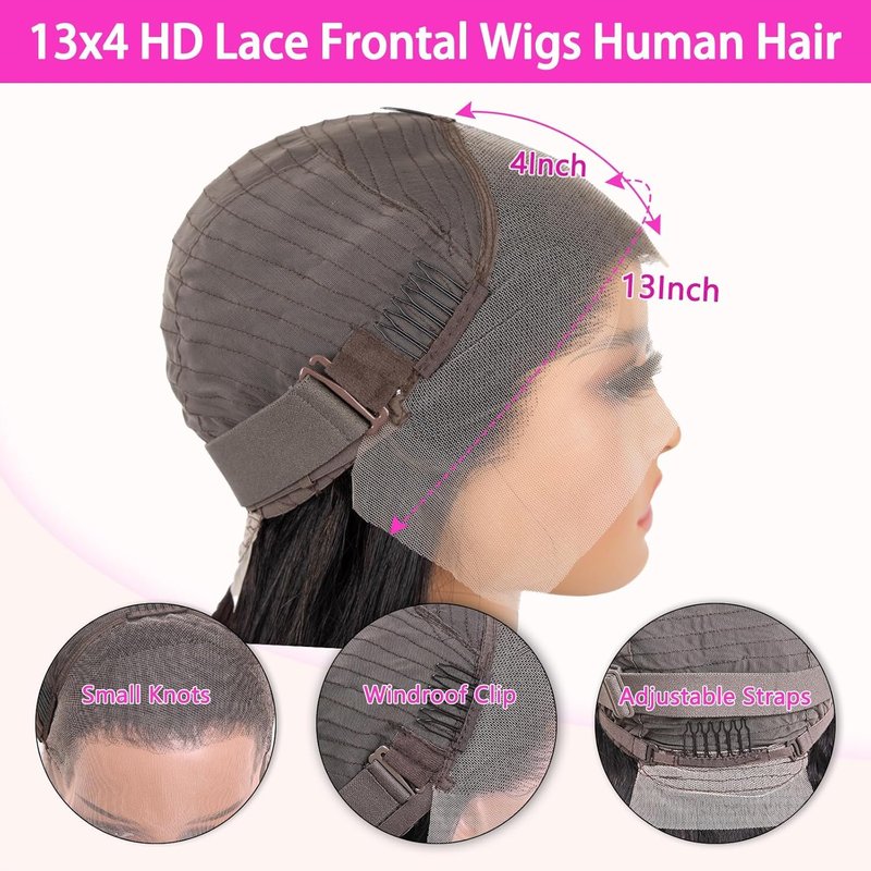 OPNGF Short Bob Wig Human Hair Glueless 13x4 Frontal Lace Wigs For Black Women 12 Inch Straight HD Bob Lace Front Wigs Human Hair Closure Short Bob Wig Pre Plucked Black Wig 180% Density