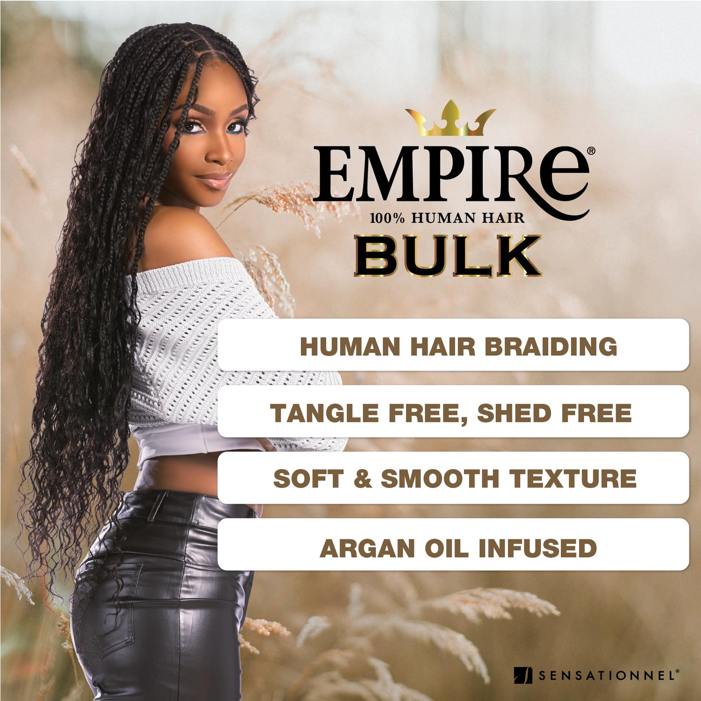 Sensationnel Empire Bulk Braiding – Deep Human Hair Braids for Knotless Boho Box or Curly Loose Wave Styles - 1 pack (14 inch, 1B OFFBLACK)