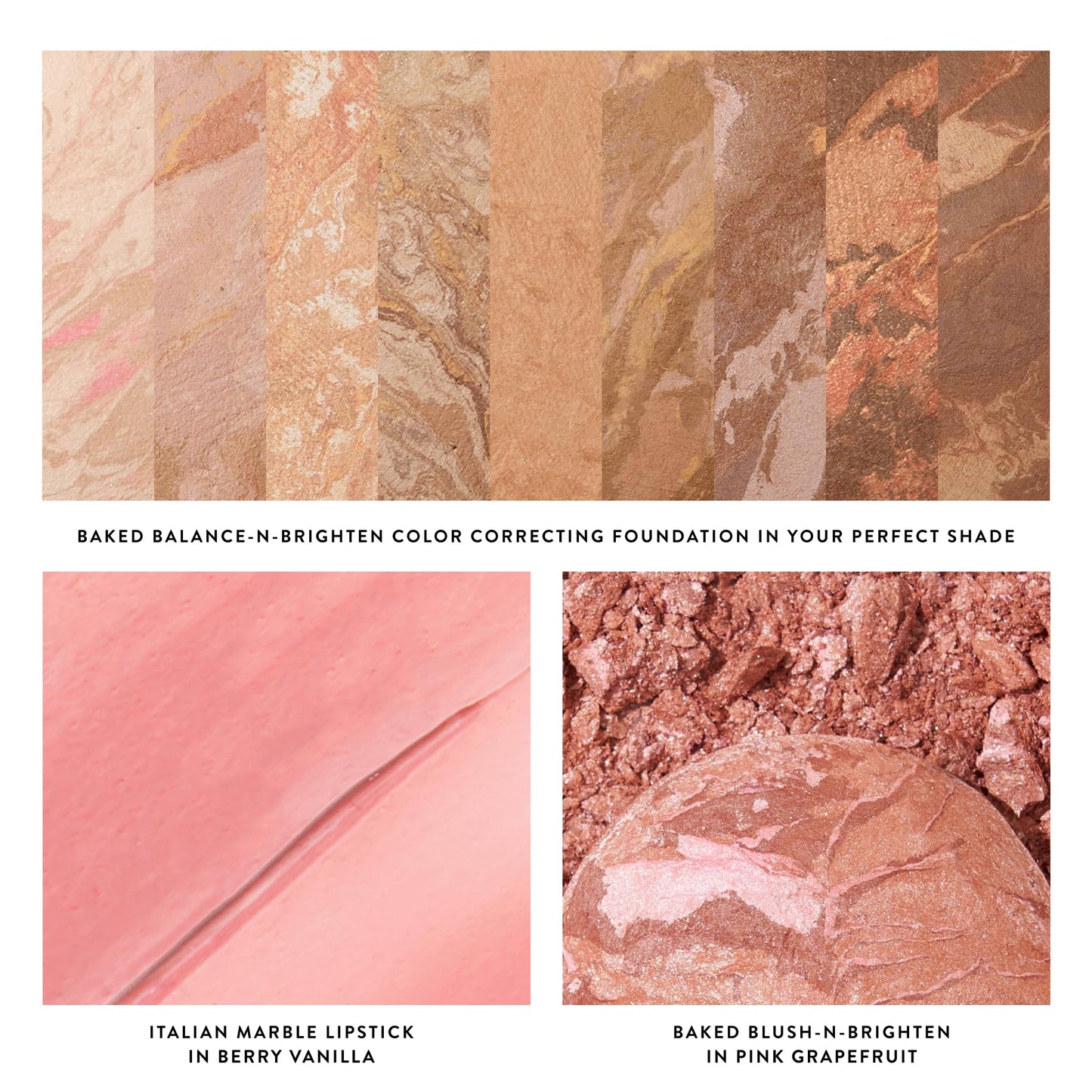 LAURA GELLER NEW YORK Marble Magic Kit: Baked Balance-n-Brighten Powder Foundation, Fair + Baked Blush-n-Brighten, Pink Buttercream + Italian Marble Lipstick, Berry Vanilla