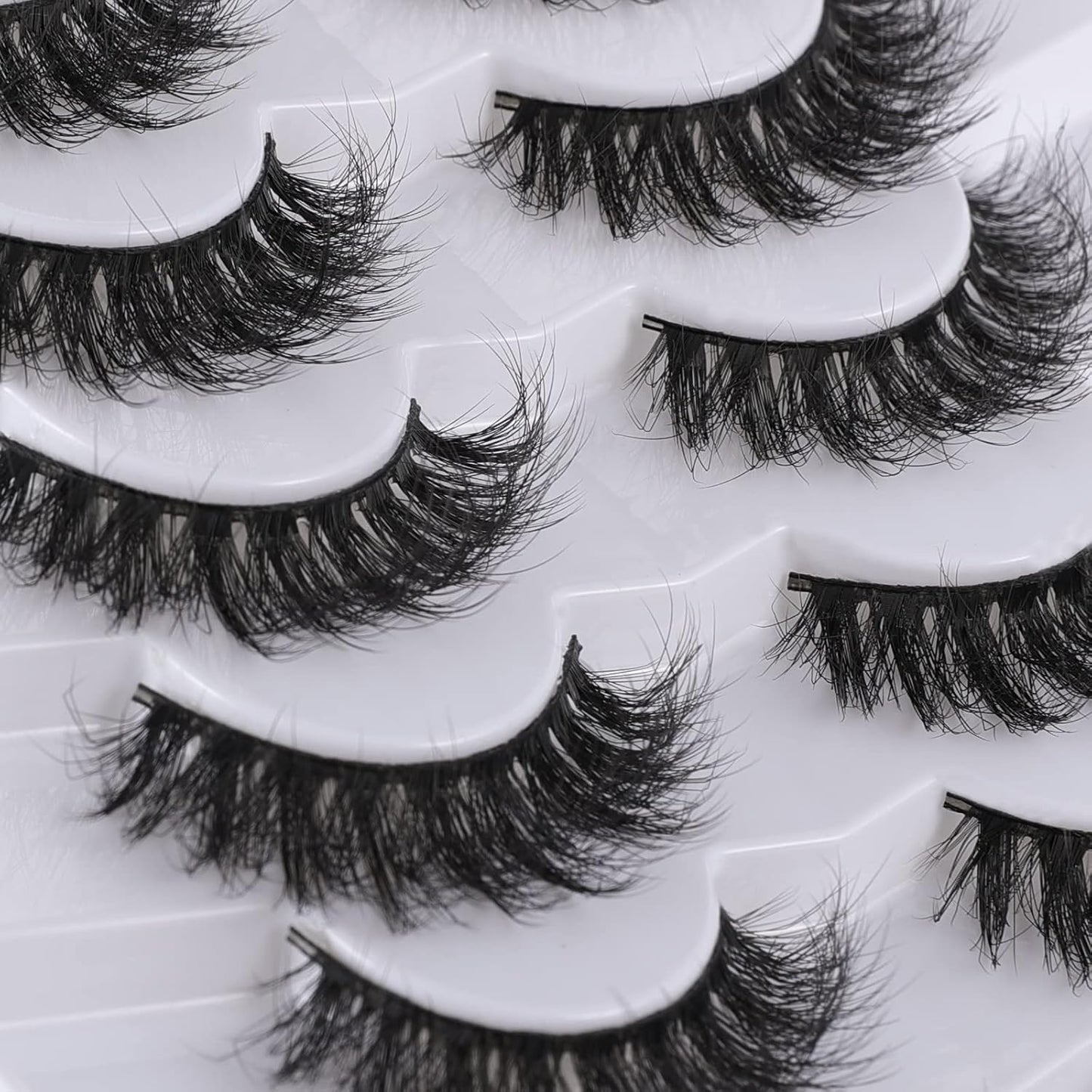 Lashes Eyelashes 8D Fluffy False Eyelashes Wispy Faux Mink Lashes Light Weight Fake Eyelashes Cat Eye Lashes 7 Pairs Pack, Black