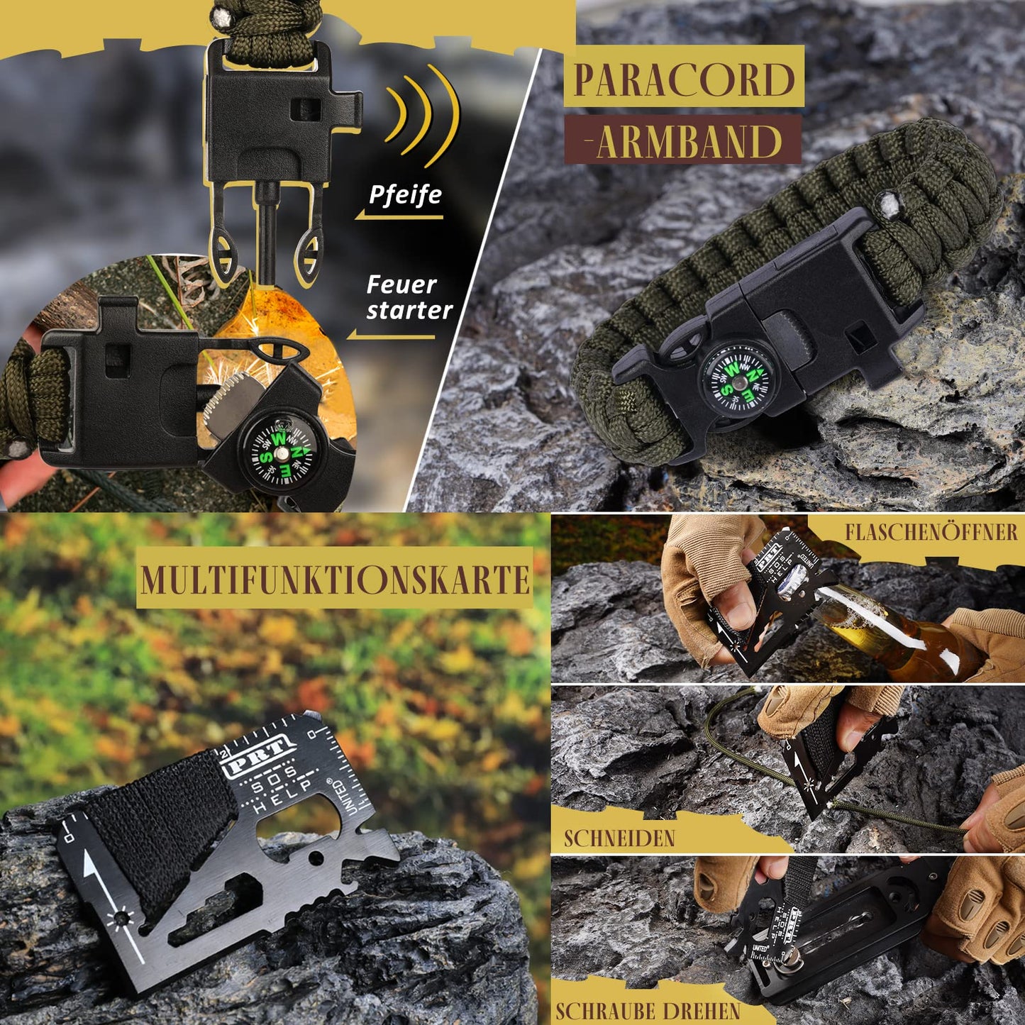 Gifts for Dad Men Husband Fathers Day, Survival Kit, Emergency Survival Gear and Equipment 14 in 1, Anniversary Birthday Gifts for Him Boyfriend, Hunting Fishing Camping Accessories, Cool Gadget