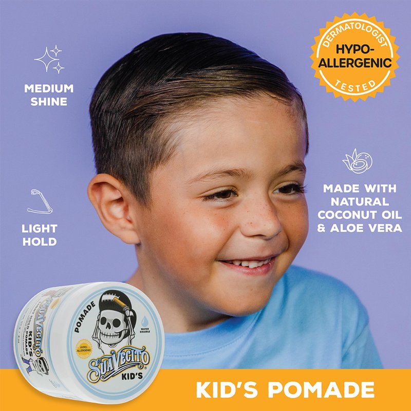 Suavecito Kid's Pomade Calming Chamomile Scent Light Hold 4 oz. - Water Based Flake Free Hair Gel - Dermatologist-Tested, Hypoallergenic Formula - Free of Sulfates, Parabens, and Phthalates