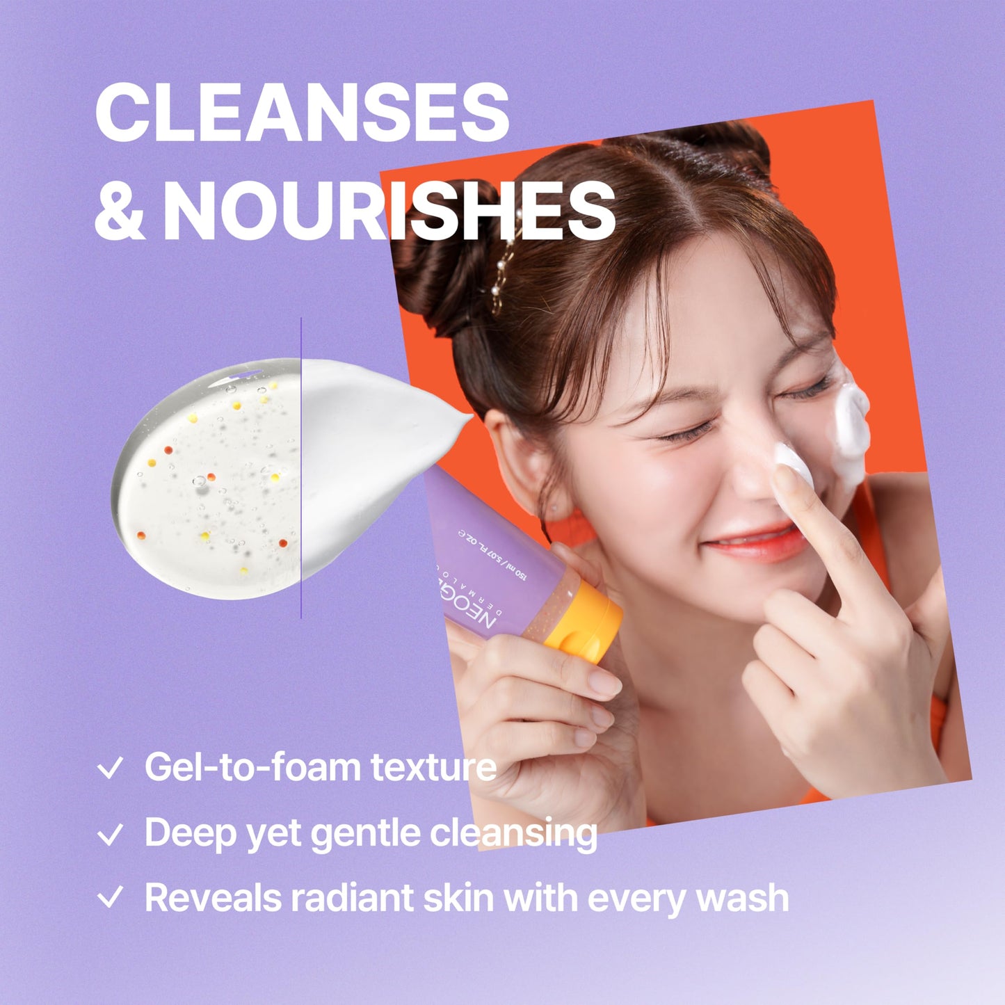 DERMALOGY by NEOGENLAB Double Vita Capsule Cleansing Foam, Vitamin-Rich Daily Face Cleanser with AHA/BHA & Yuzu Lime Extract, Brightening & Hydrating Gel-to-Foam Cleanser, All Skin Types, 5.07 fl oz