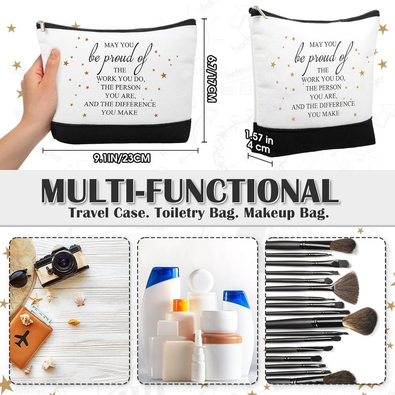 Employee Appreciation Gifts - 80 Pcs Canvas Cosmetic Bags & Thank You Keychains | Inspirational Makeup Bags for Women