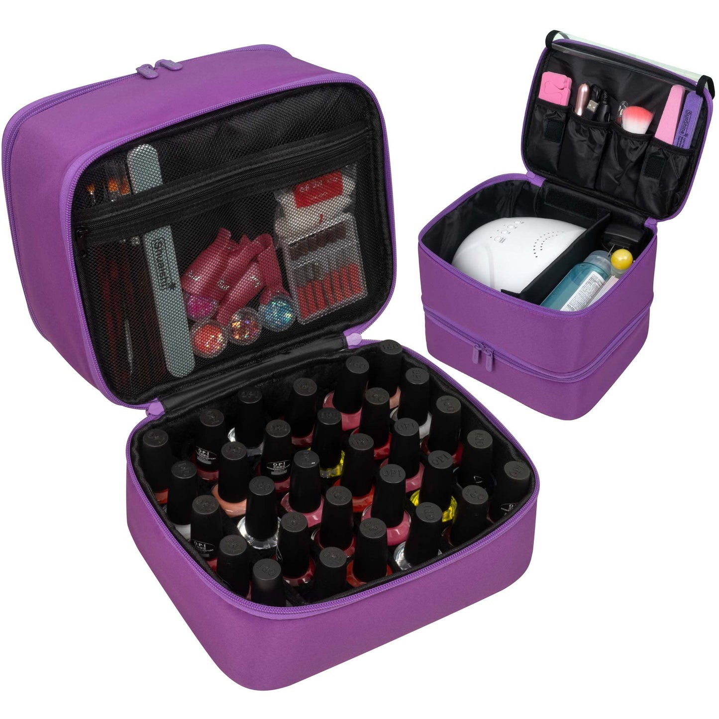 ButterFox Nail Polish Carrying Case Bag Storage Organizer, Fits up to 60 Nail Polish Bottles, Pockets for Manicure Accessories - Purple