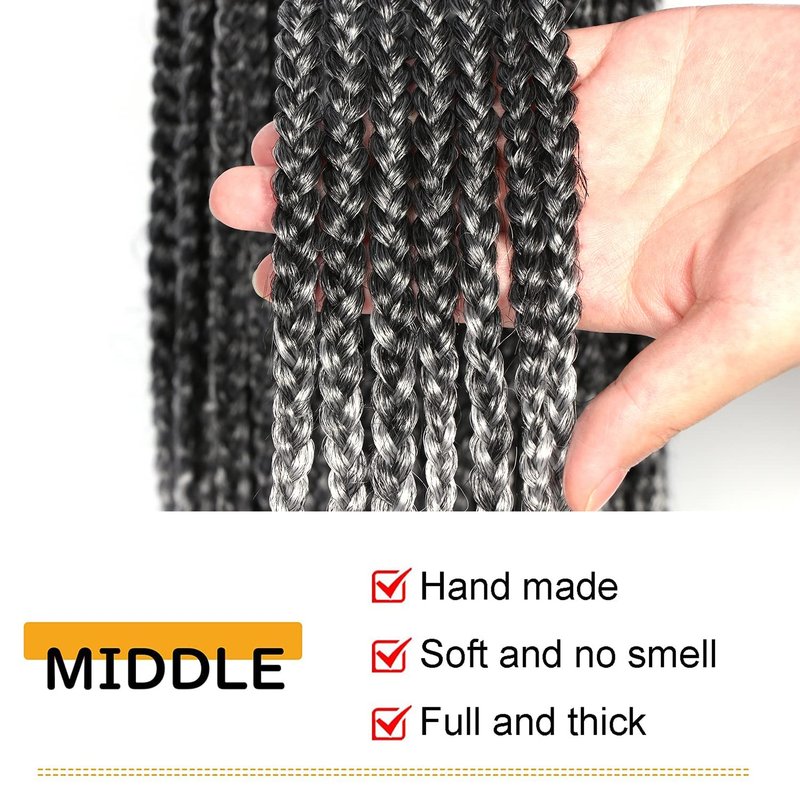 7 Packs Goddess Box Braids Crochet Hair 18 Inch Prelooped Crochet Box Braids Crochet Hair for Black Women Braiding Hair (18 Inch 7 Packs, 1B/Gray)