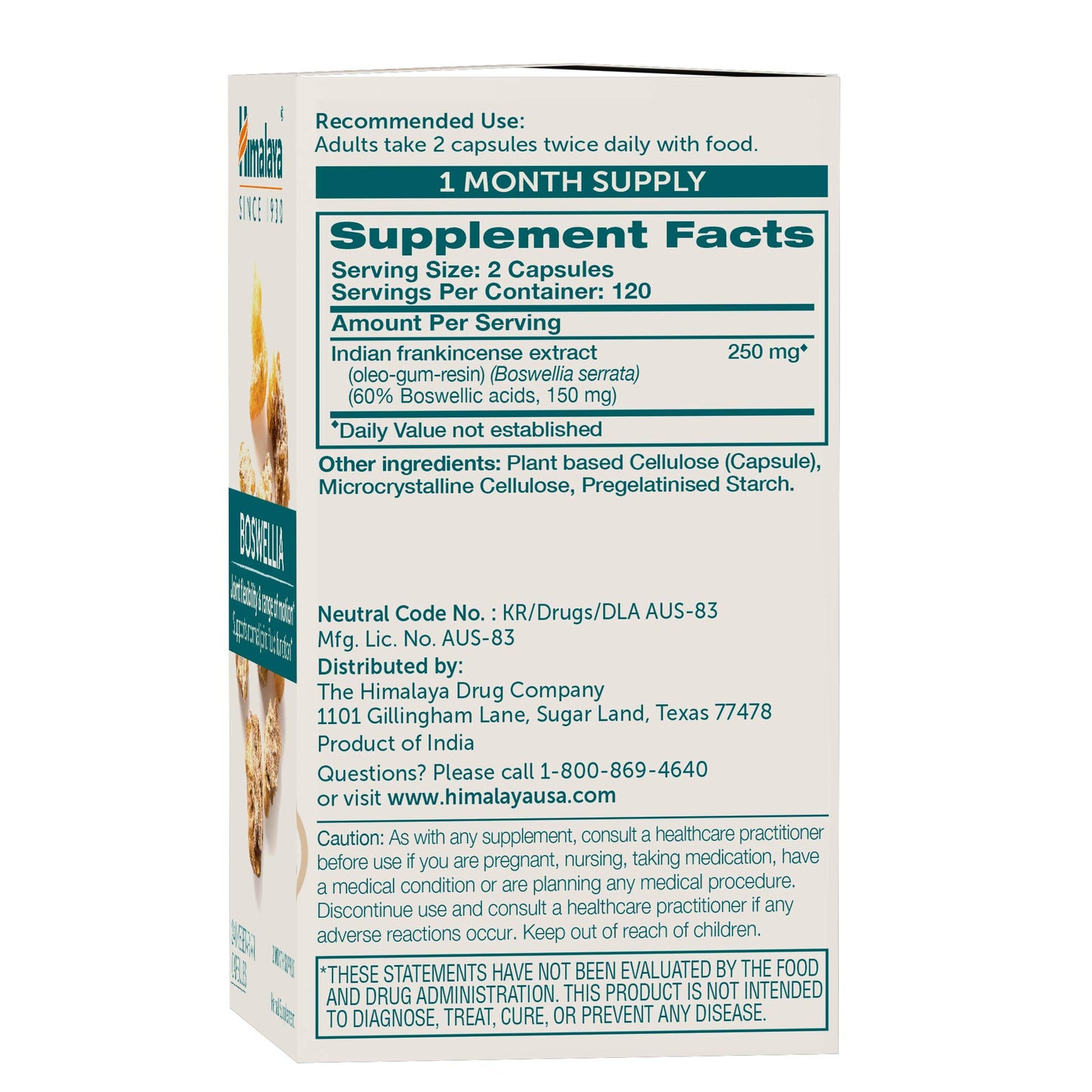 Himalaya Boswellia Extract Capsules, Boswellia Serrata, Boswellia Supplement, Joint Support for Mobility and Flexibility, Frankincense Supplement, Promotes Tissue Preservation, 250 mg, 240 Capsules