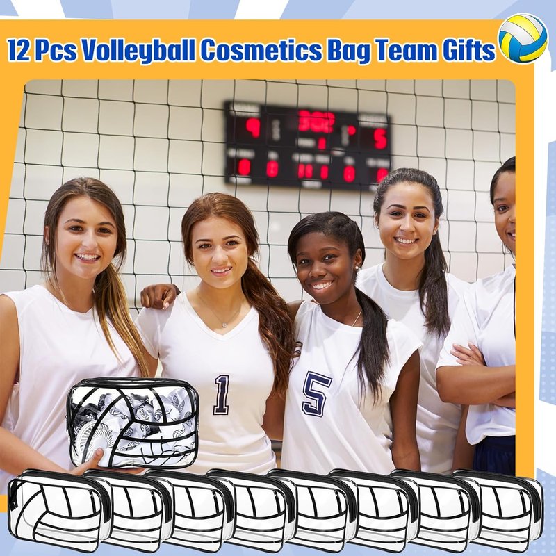 Reginary Volleyball Gift Bags - Clear PVC Portable Makeup & Cosmetics Organizer | Waterproof Pouch 7 x 4.3 x 2.4 Inches