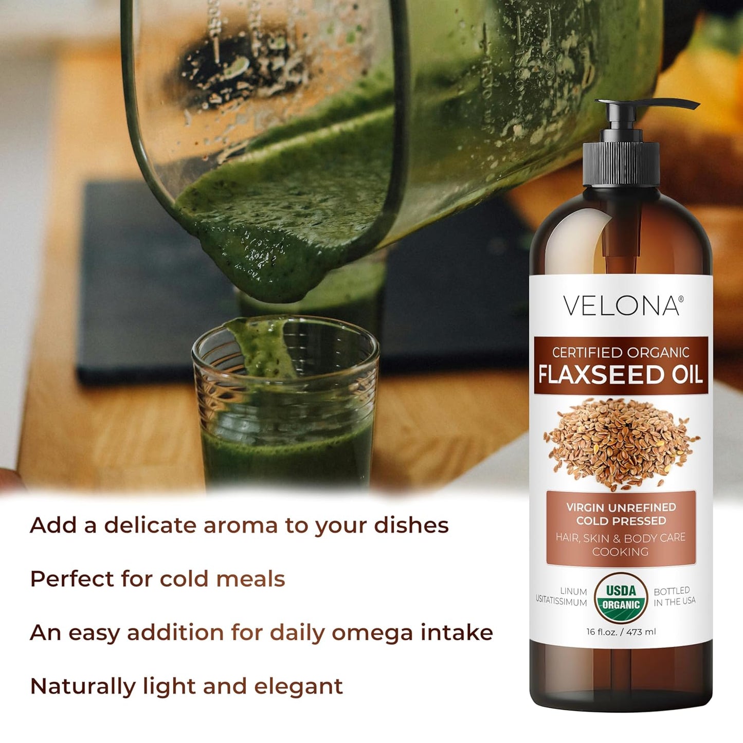 Organic Flaxseed Oil - 32 Fl Oz | 100% Pure Cold Pressed Carrier Oil for Body, Face & Skin Care