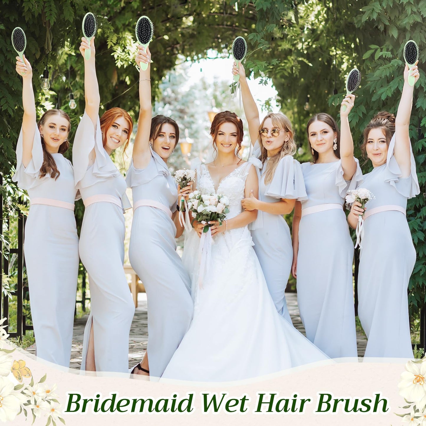 Yiyiring 30 Sets Bridal Shower Hair Brush Favors for Guests Sage Green Wet Detangling Brush bulk with Organza Bags Thank You Card for Wedding Baby Shower Party Gifts for Women