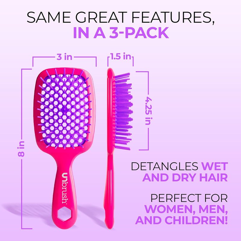 FHI Heat Detangling Brush Set | Pain-Free Hair Brush for All Hair Types - Lightweight Travel-Friendly Design | Neon Collection (3-Pack)