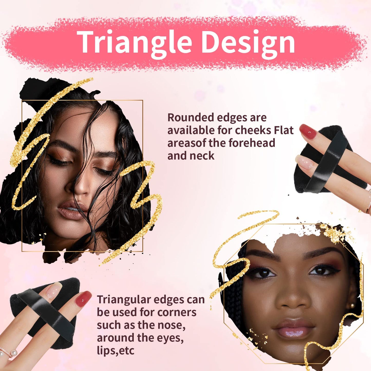 WEBBYBEAR 150 Pcs Powder Puff Face Soft Triangle Makeup Puff for Loose Powder Mineral Powder Body Powder Velour Cosmetic Foundation Wet Dry Sponge Makeup Tools (Black)