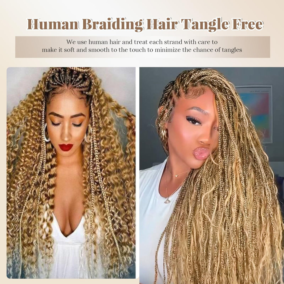 Boho Braids Human Hair Knotless Ombre Blonde Human Braiding Hair 14 Inch 27/613 Ombre Water Wave Bulk Human Hair for Braiding Wet and Wavy No Weft 100g 2 Bundles Curly Human Hair Extensions