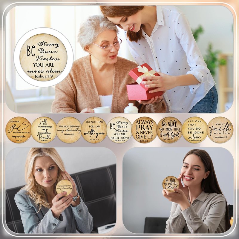 GlikCeil 72 Pcs Mini Christian Compact Mirrors for Women Church Gifts Retro Inspirational Bible Verse Pocket Makeup Mirrors Religious Gift for First Communion Church Baptism Party Favors