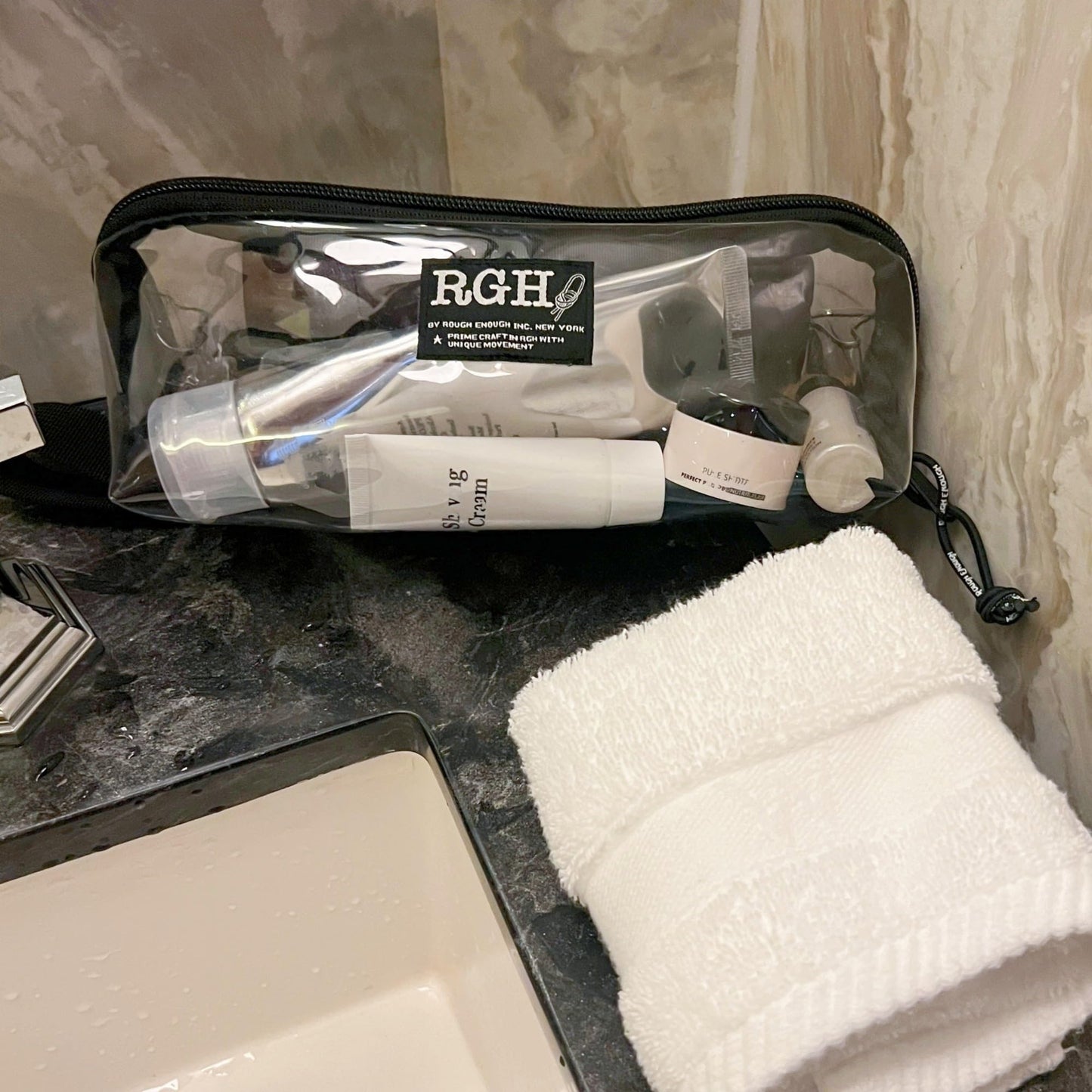 Rough Enough Clear TSA Approved Toiletry Bag Makeup Cosmetic Case Pouch Shaving Kit Travel Essential Accessory with Zipper for Women Men