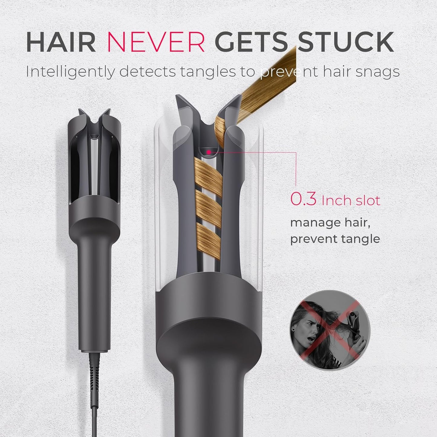 Tymo Automatic Rotating Curling Iron - 1 Inch Beach Waves Curling Wand | Dual Voltage, Lightweight, Ceramic Coating, Metallic Gray