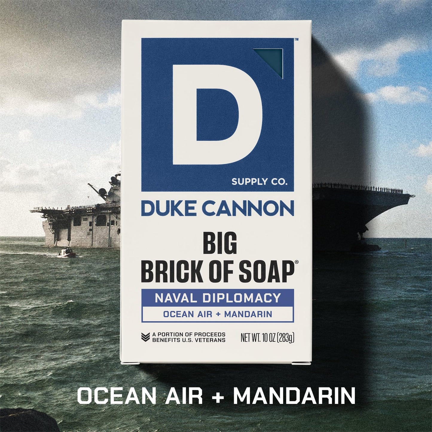 Duke Cannon Naval Diplomacy Big Brick Soap Bar 10 oz - Ocean Air + Mandarin Scent, Triple Milled Long-Lasting Natural Soap, Large Men’s Bar, Supports U.S. Veterans, 4 Pack