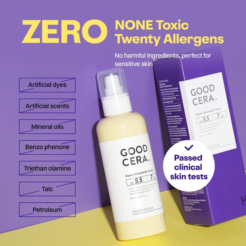 HOLIKA HOLIKA Good Cera Super Ceramide Toner – 50% Ceramide Essence Toner with Hyaluronic Acid & Niacinamide | pH 5.5 Alcohol-Free Barrier Care for Dry Sensitive Skin, NP AP EOP, 6.12 fl oz (180ml)