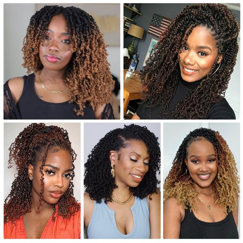 Peliri Yanky Spring Twist Crochet Hair - 16 Inch Pre-looped Spring Twist Crochet Hair with Kinky Twist 8 Packs(30 Stands/Pcs) Pre-twist Bohemian Passion Twist Crochet Hair(16 Inch,1B)