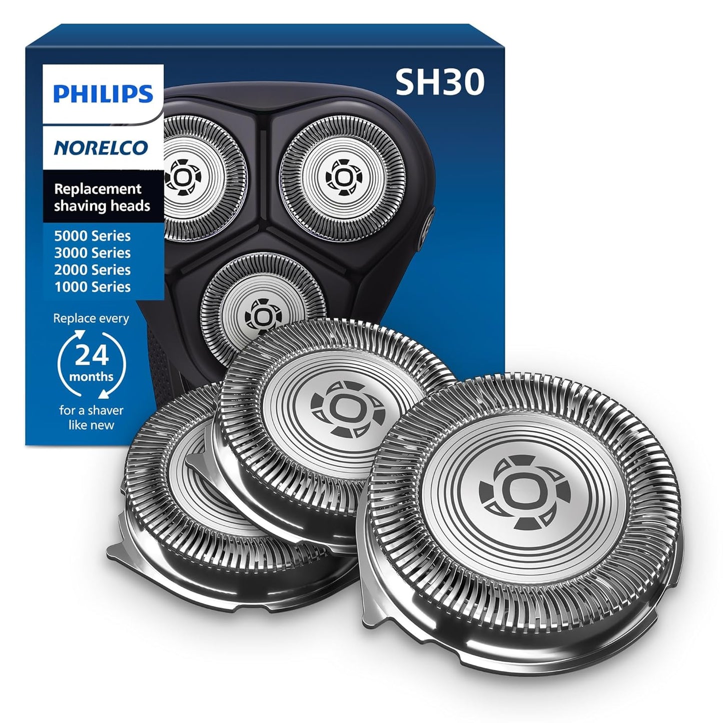 Philips Norelco Shaving Heads SH30/52 - Compatible with Series 1000, 2000, 3000 & 5000 | 3-Piece Self-Sharpening Set