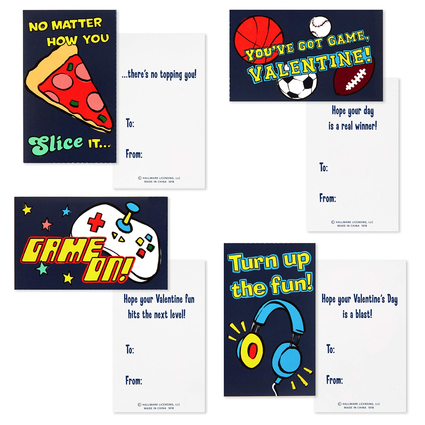 Hallmark Boys Valentines Day Cards and Mailbox for Kids School Classroom Exchange, Games and Sports (1 Box, 32 Valentine Cards, 35 Stickers, 1 Teacher Card)