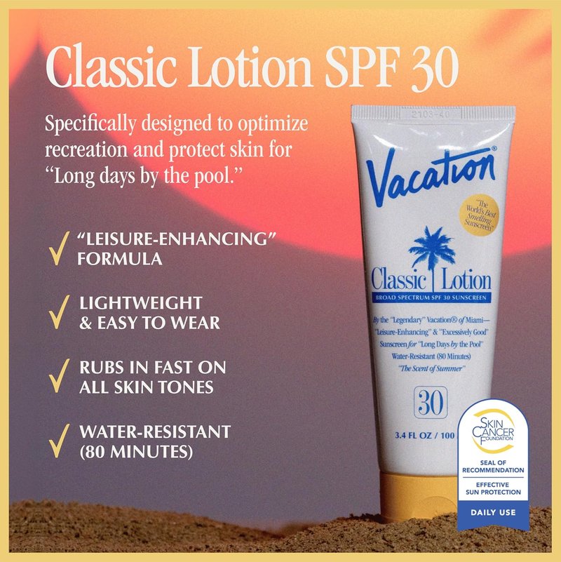 Vacation Classic Sunscreen Lotion SPF 30 - Water-Resistant & Lightweight | Travel Size, 3.4 Fl. Oz. (Pack of 3)