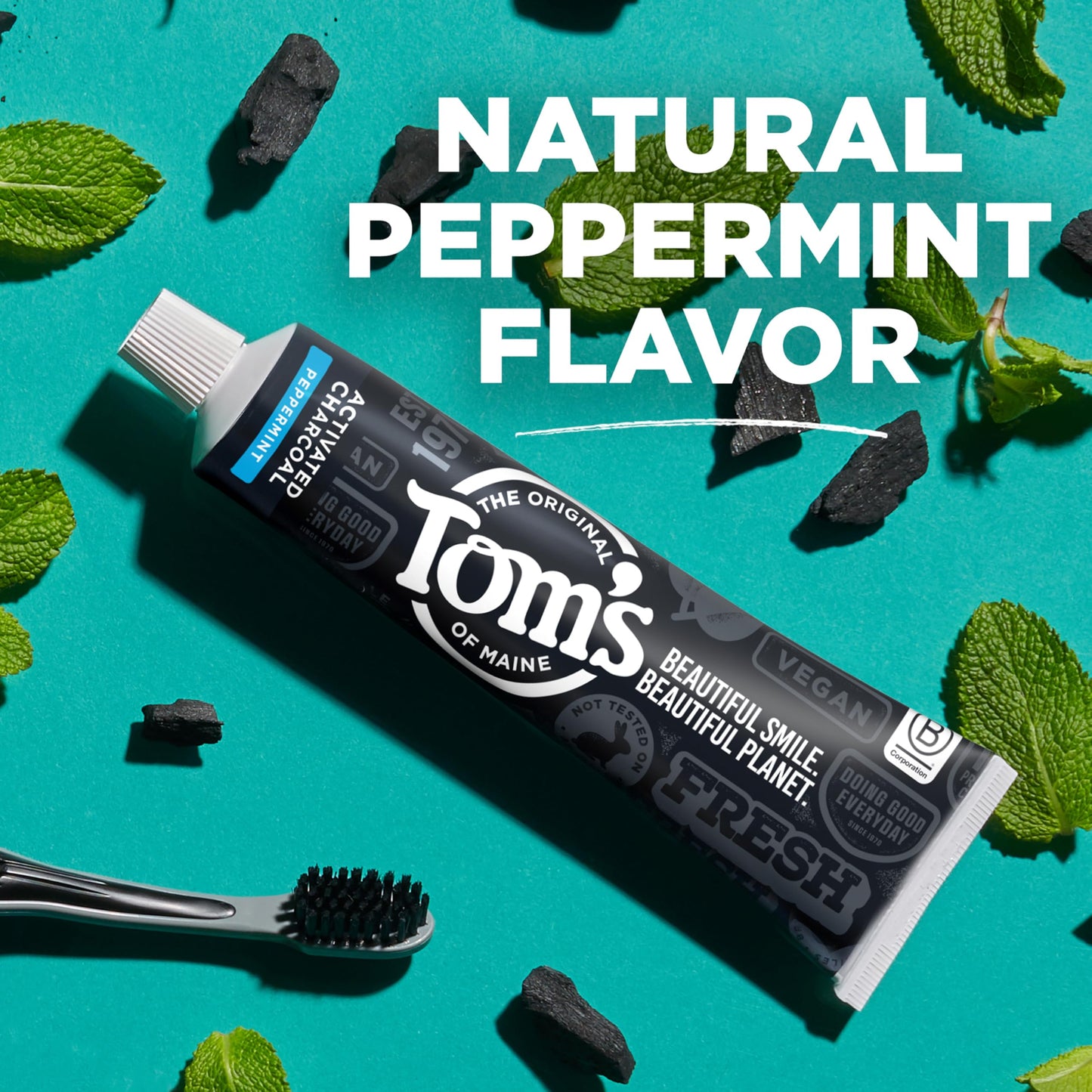 Tom's of Maine Activated Charcoal Whitening Toothpaste with Fluoride, Peppermint, 4.7 oz. 3-Pack (Packaging May Vary)