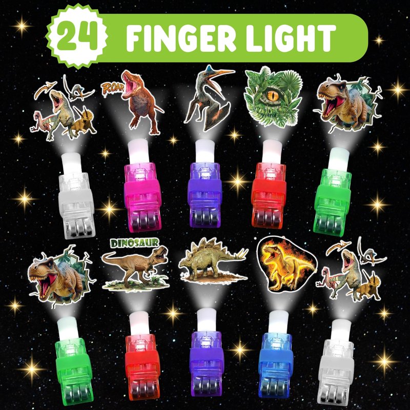 72 PCS Dinosaur Party Favors – 48 PCS Tattoos & 24 PCS LED Finger Lights Combo–Birthday Goodie Bag Fillers, Party Supplies, Gifts Light Up Toys Glow In The Dark for Boys and Girls (Dinosaur 3D)
