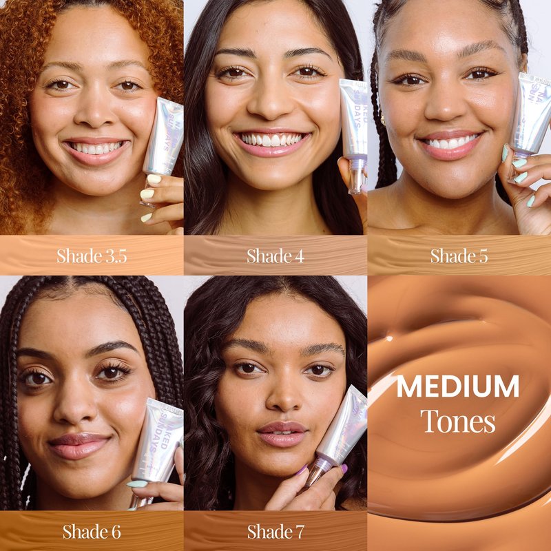 Naked Sundays BeautyScreen Peptide Foundation Tint - SPF 50 Tinted Sunscreen & Skincare Makeup with Zinc Oxide, Niacinamide - Lightweight Natural Coverage, 3.5 Light Medium Cool, 1.01 Oz