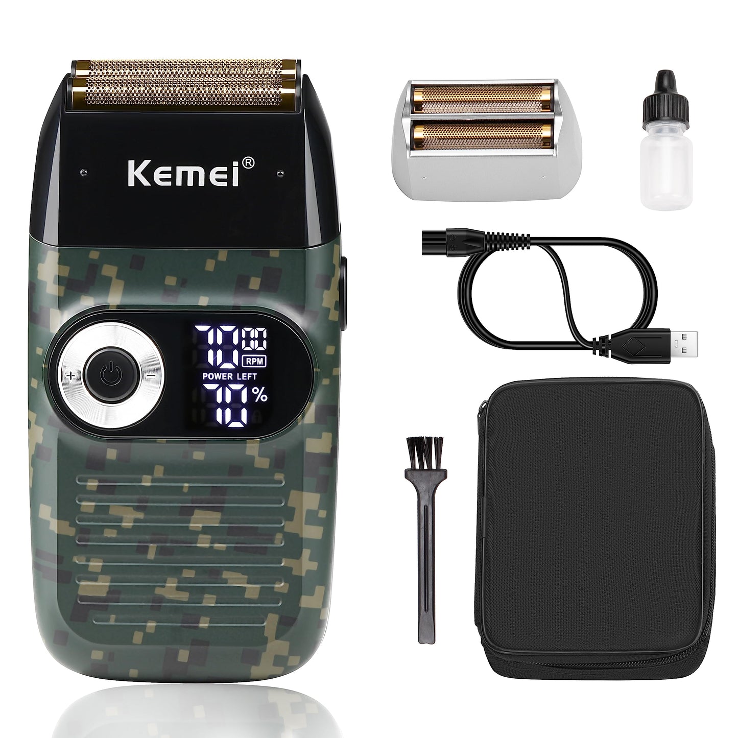 Kemei Foil Professional Electric Shaver for Men Razor with Bald Trimmer Cordless Shavers Rechargeble LED Display 2 in 1