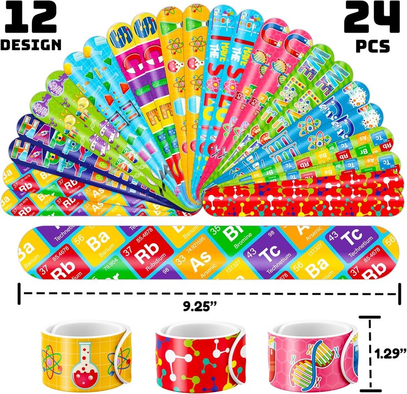 Science Party Favors - 48PCS STEM-Themed Tattoos & Slap Bracelets | Birthday, Baby Shower & Classroom Rewards for Kids