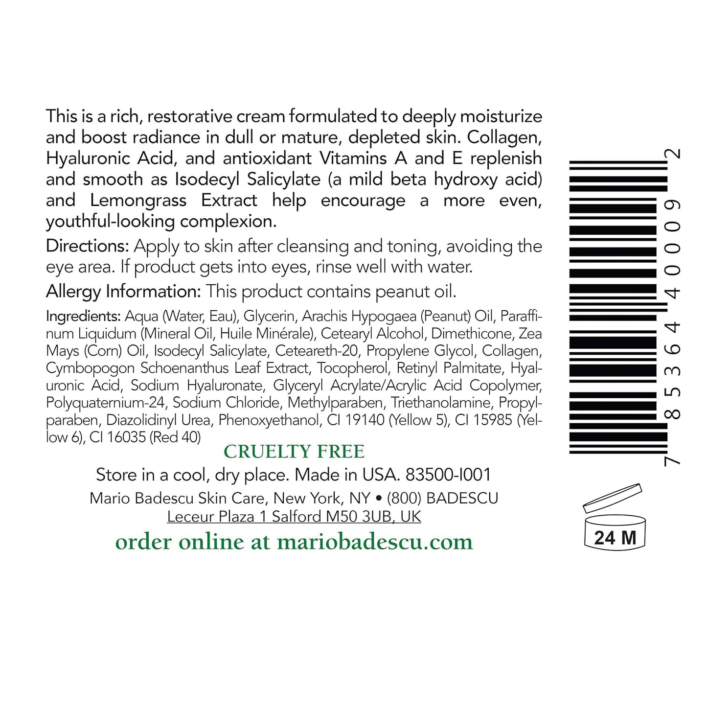 Mario Badescu Hydrating Moisturizer - Biocare & Hyaluronic Acid for Dry, Sensitive Skin | Anti-Aging Formula | 2 FL OZ