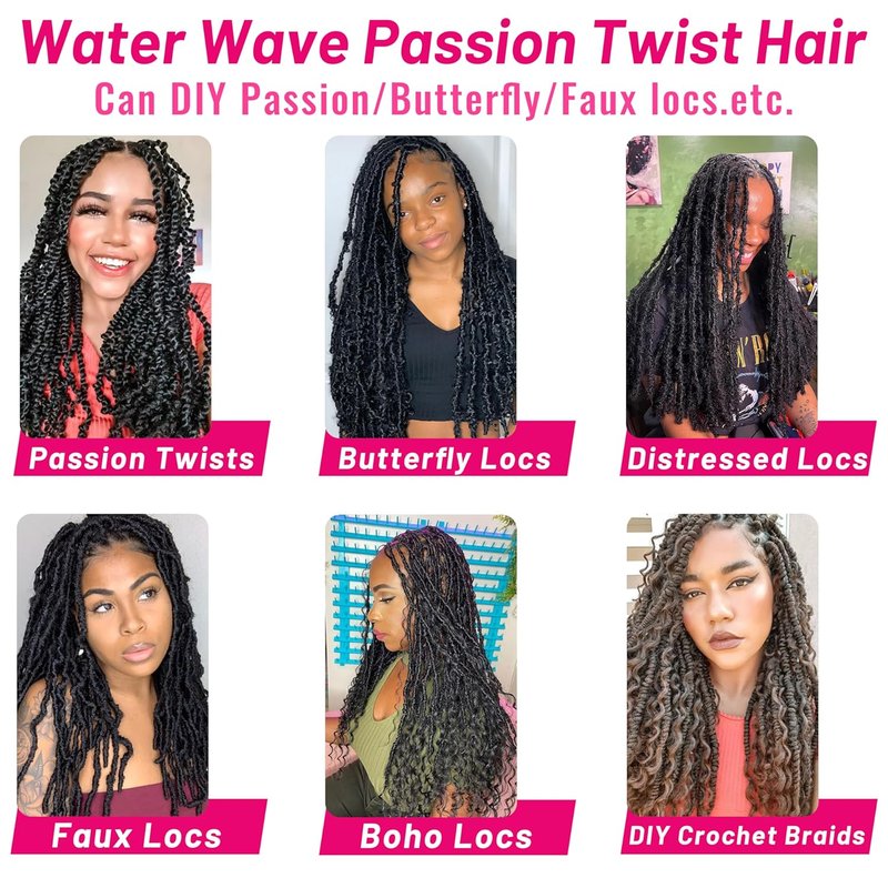 Passion Twist Hair - 24 Inch Water Wave Crochet Braids | 7 Packs Bohemian Curly for Butterfly Locs (1B#)