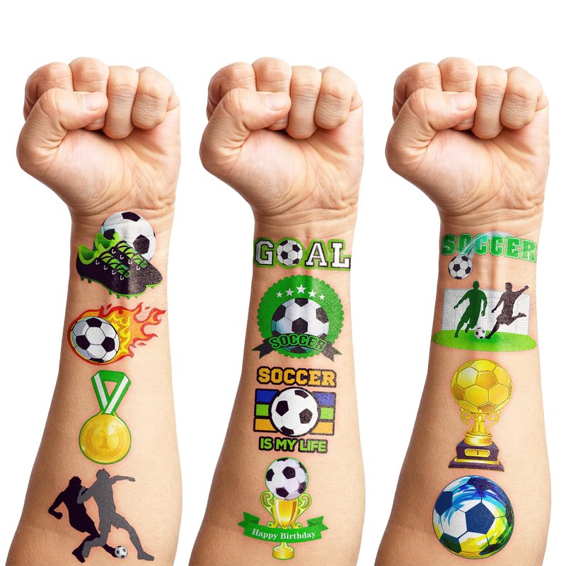 96PCS Soccer Temporary Tattoos for Kids Boys Girls - Waterproof & Skin-Safe Football Party Favors, Sports Birthday Decorations, Supplies,Team Rewards & Goodie Bag Stuffers, School Gifts