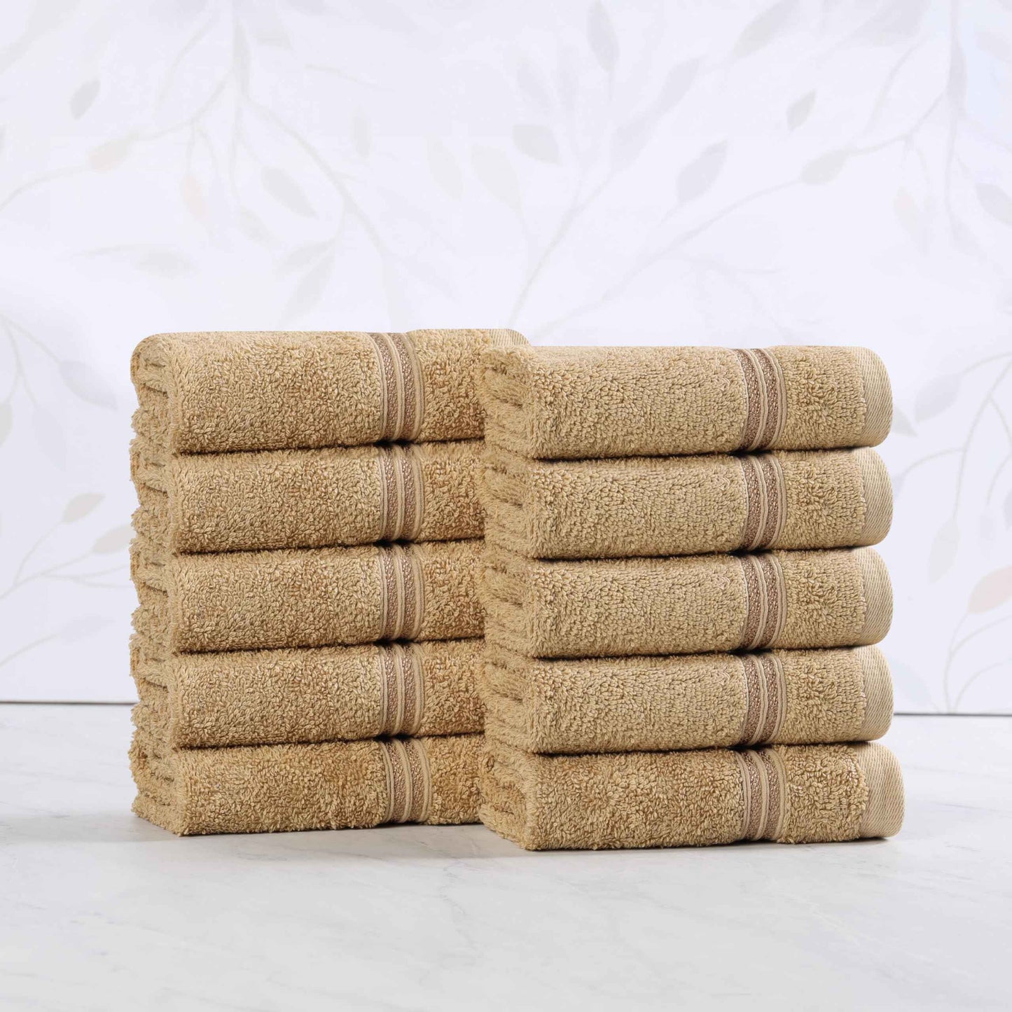 Superior 100% Long Staple Combed Cotton Face Towels, 10 Piece, Toast