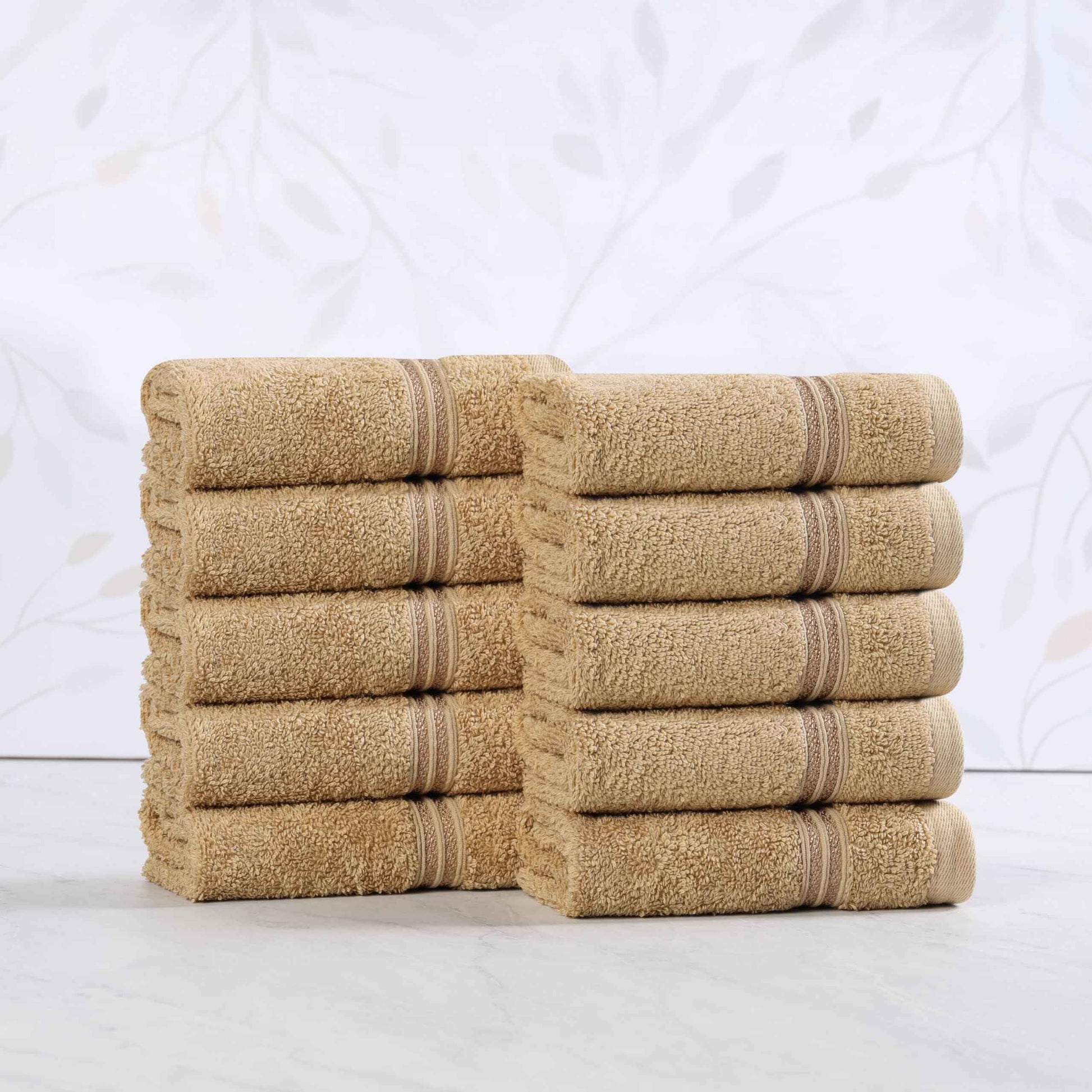 Superior 100% Long Staple Combed Cotton Face Towels, 10 Piece, Toast