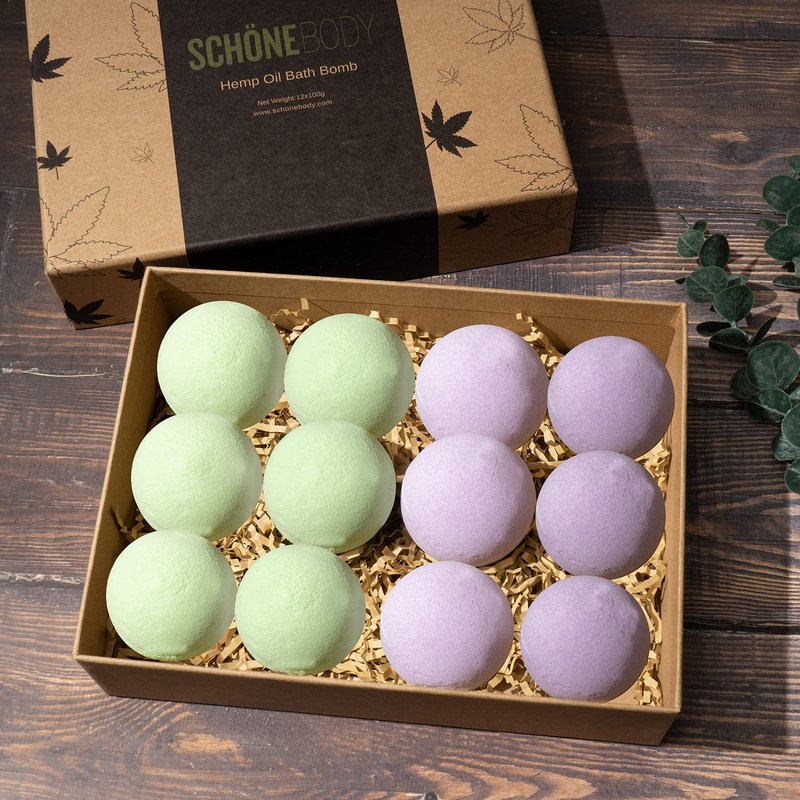 12 Pack Hemp Bath Bombs Set for Muscle Therapy & Relaxation | Large Vegan Fizzy Spa Gift for Women & Men | Natural Lavender, Mint Oils Moisturize Dry Skin & Soothe Stress, Wife Stocking Stuffers Gifts