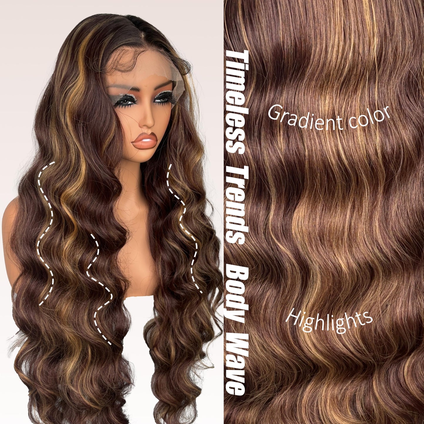 Honey Brown Lace Front Synthetic Wig For women 30 Inch Body Wave 13x4 Lace Front Ombre Brown Highlight wig Heat Resistant Transparent Pre Plucked Hairline with baby hair wig (1B/27/613)