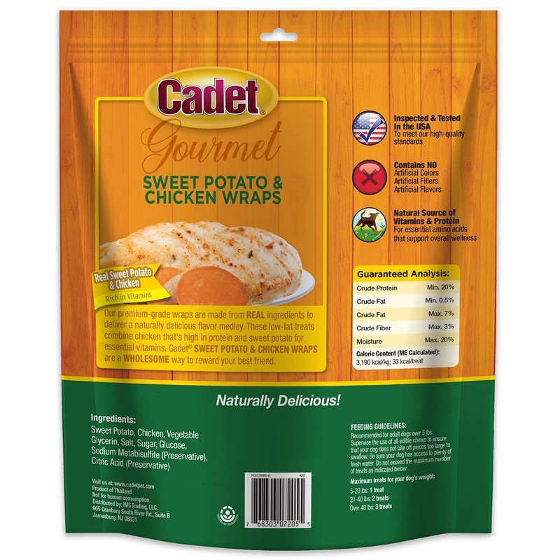 Cadet Gourmet Sweet Potato & Chicken Wraps Limited-Ingredient Dog Chews, Healthy and Natural Training Treats for Small and Large Dogs, 28 oz.