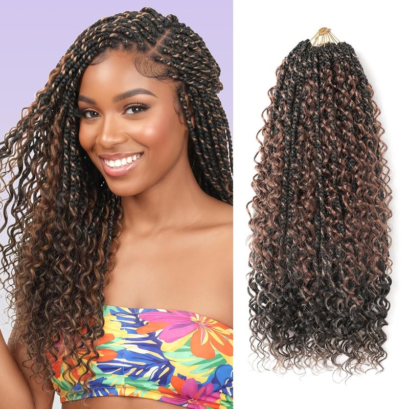 Tornado Colorful Spirals Goddess Pre-Looped Box Braid Extensions | Synthetic Boho Crochet Hair for Black Women - 18 Inch, 9 Packs, 1B/27/30