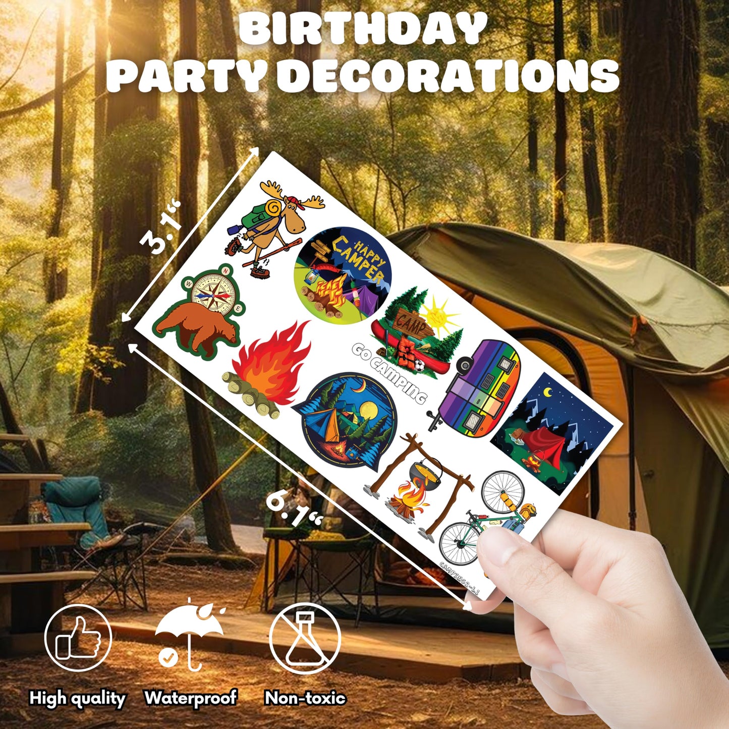 107 PCS Fire Camp Camping Temporary Tattoos Sticker for Kids