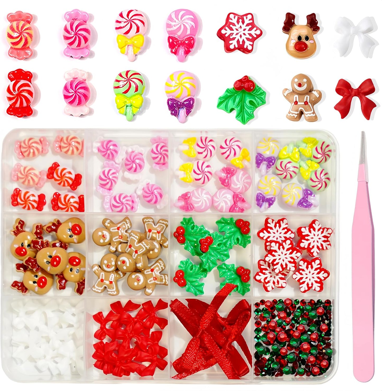 Christmas Nail Art Charms - 3D Gingerbread Man & Snowflake Resin Gems | Cute Winter Nail Supplies for Women