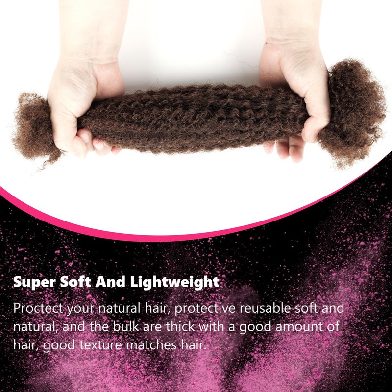 EV&ET Pre-sretched Afro Kinkys Bulk Human Hair Human Hair for Locs/Twists/Braids/Repair Locs Afro Kinky Curly Bulk Can Bleach And Dye(#4,14inch 50g)